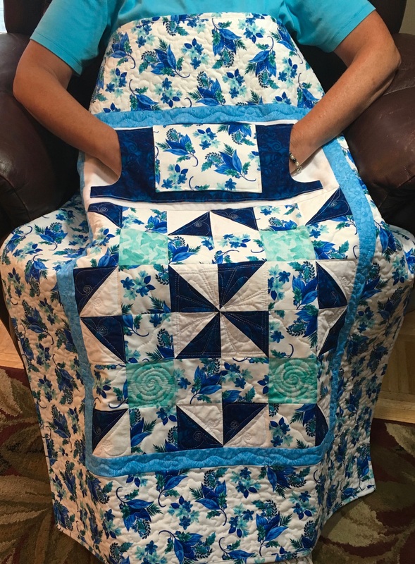 Blue and Teal Floral Lovie Lap Quilt from http://www.HomeSewnByCarolyn.com