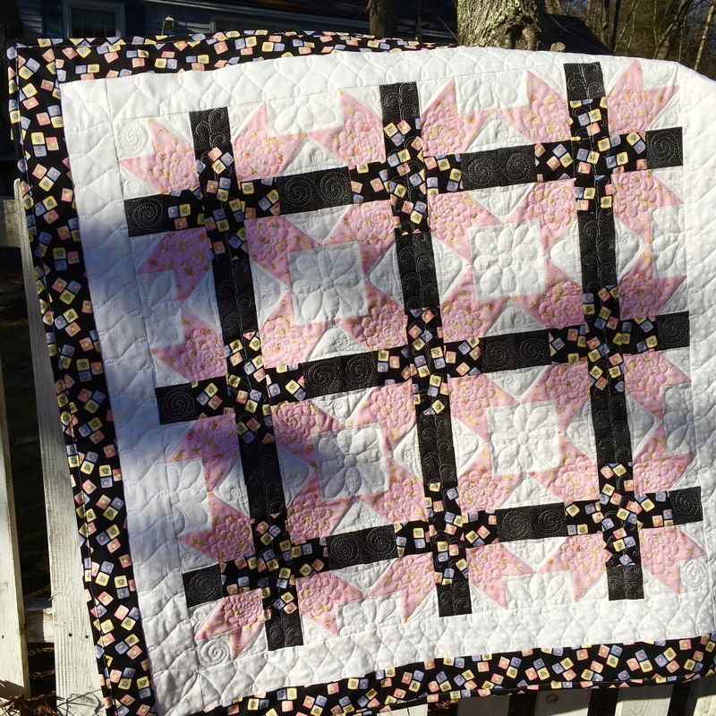 Pink, black and White Baby Girl Quilt from http://www.homesewnbycarolyn.com