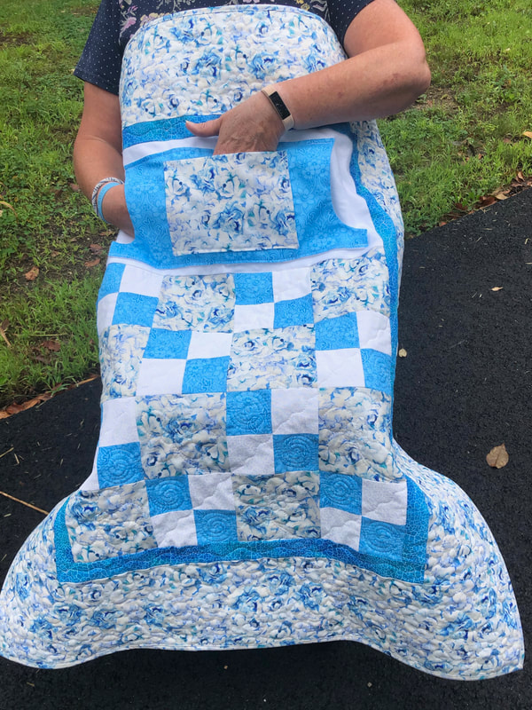 Blue and Teal Lovie Lap Quilt with Pockets