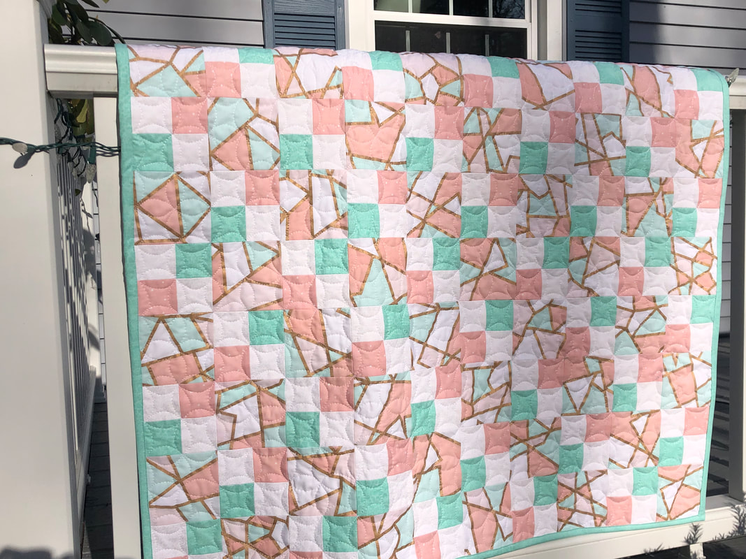 Pink and Teal Handmade Baby Quilt