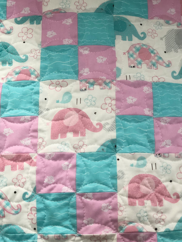 Pink and Teal Elephant Baby Quilt