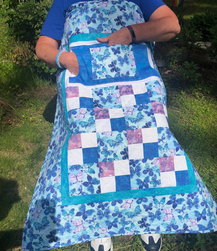 Blue Butterfly Lovie Lap Quilt with Pockets, wheelchair lap quilts