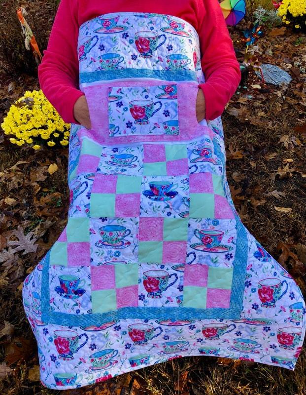 Teacup Lovie Lap Quilt with Pockets.