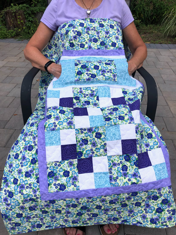 Purple, Lavender and Blue Lovie Lap Quilt with Pockets, wheelchair quilt