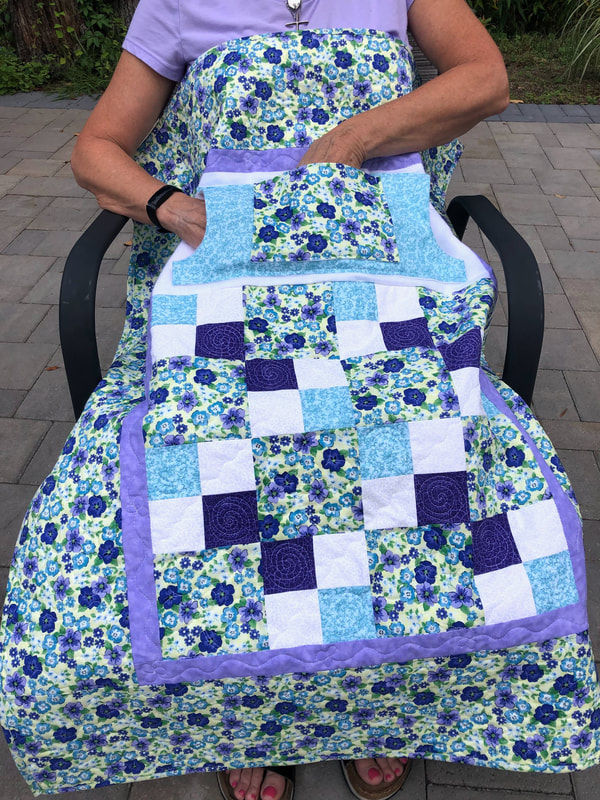 Purple Lavender and Blue Floral Quilt with Pockets, for sale
