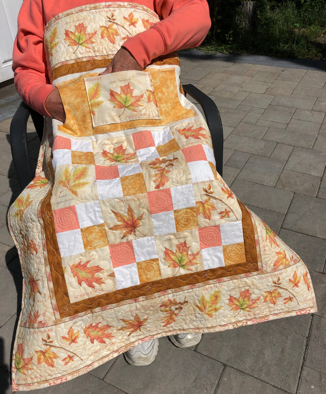 Fall Leaves Lovie Lap Quilt with Pockets, wheelchair lap quilt