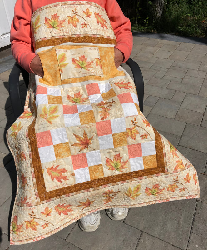 Fall Leaves Lovie Lap Quilt with Pockets for sale
