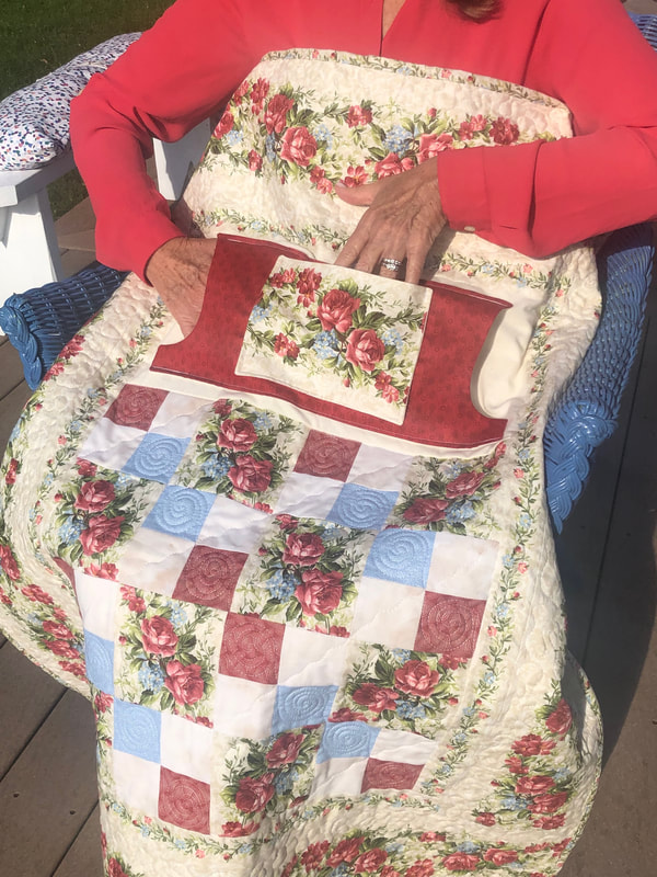 Rose Vine Love Lap Quilt with Pockets, wheelchair lap quilt