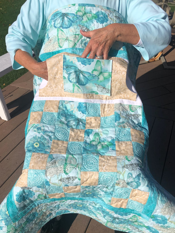 Teal Butterfly Lovie Lap Quilt with Pockets