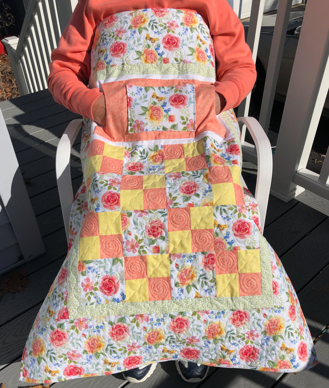 Rosy Roses Lovie Lap Quilt with Pockets, nursing home gift ideas!