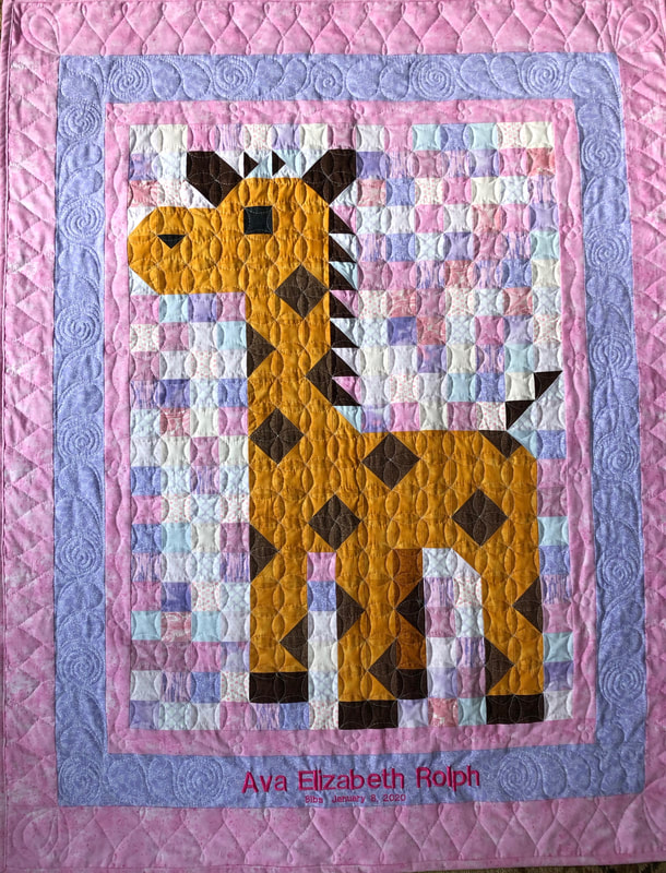 Giraffe Baby Quilt in Pink and Purple, great for a little girl!