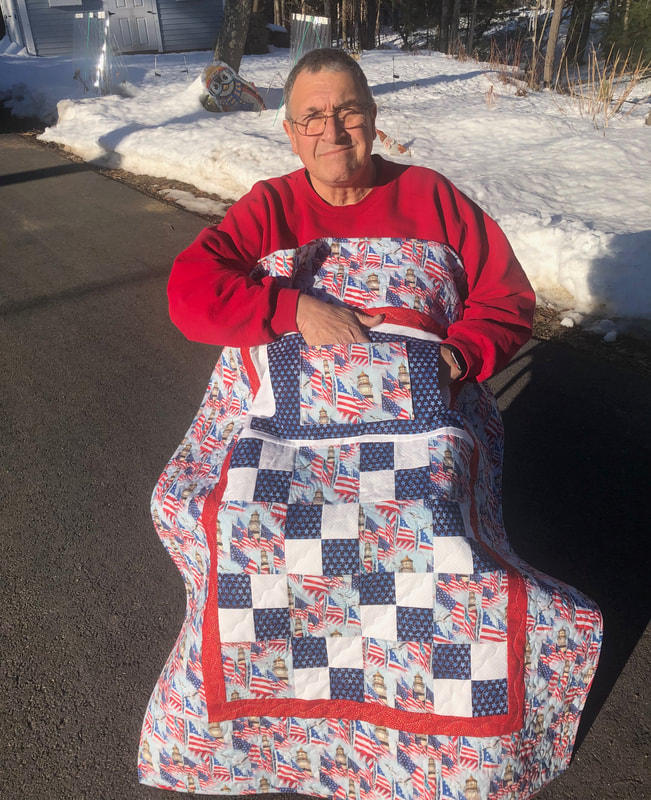 Patriotic Lighthouse Lovie Lap Quilt with Pockets, wheelchair lap quilt for sale.
