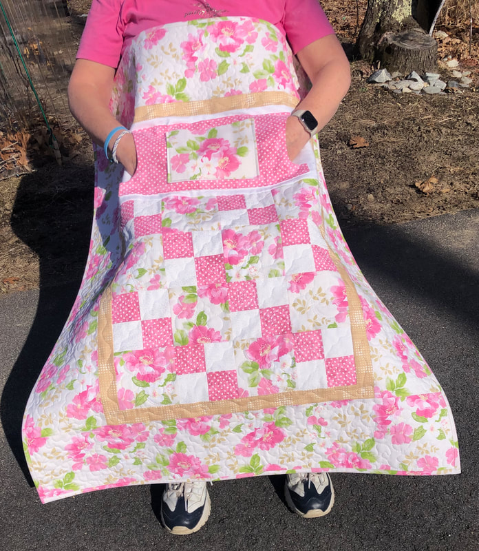 Delicate Pink Roses Lovie Lap Quilt with Pockets, wheelchair lap quilt, for sale, handmade.