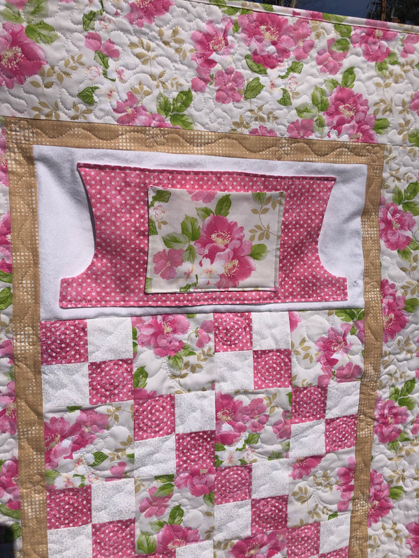 Delicate Pink Roses Lovie Lap Quilt with Pockets, wheelchair quilt, nursing home gifts.