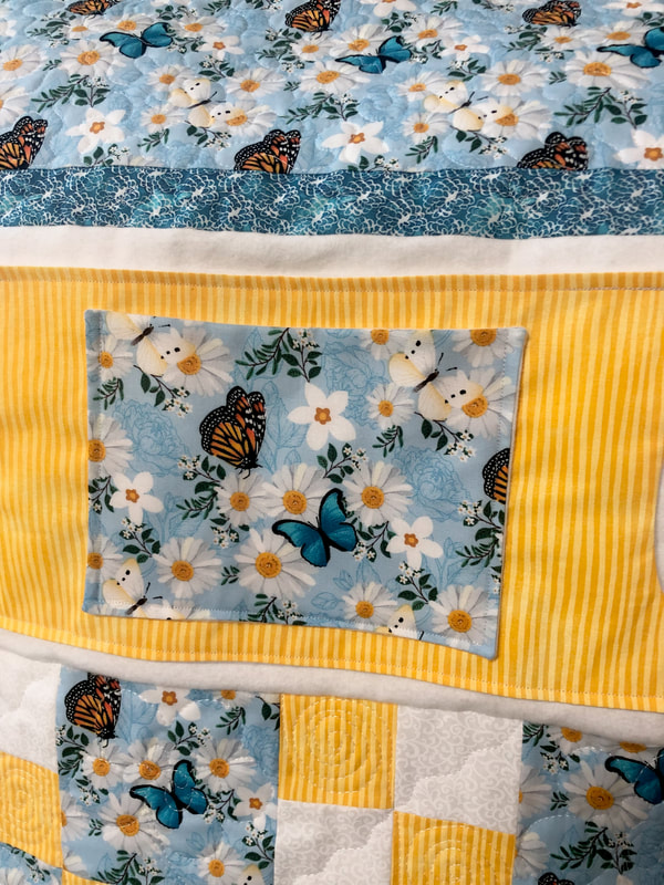 Blue and Yellow pocket lap quilt, wheelchair blankets
