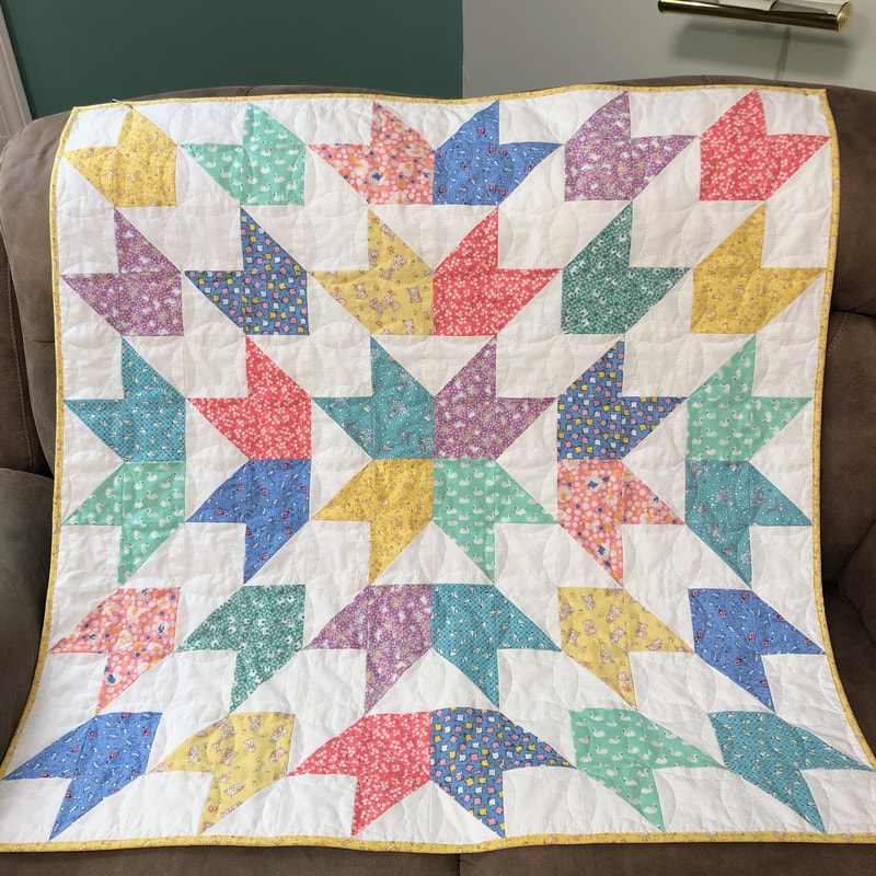 Starburst Baby Quilt with 1930's Reproduction fabrics, handmade baby quilt