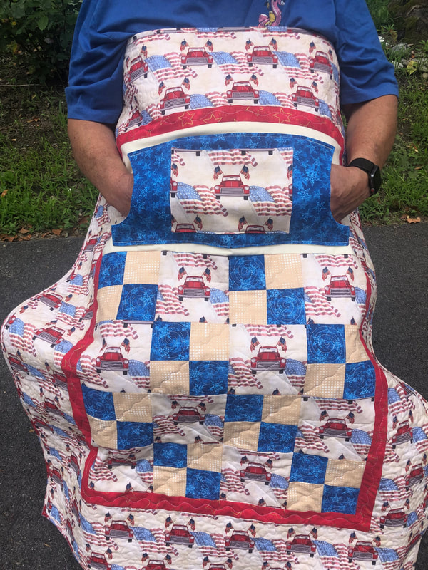 Patriotic Red Truck Lovie Lap Quilt with Pockets for Men