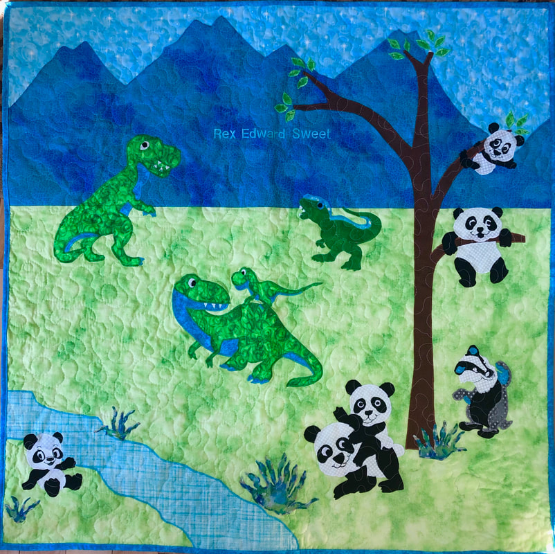 Dinosaur Quilt with Badger and Pandas