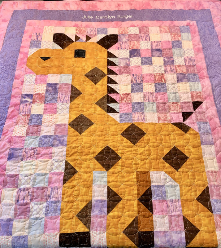 Giraffe Baby Quilt in Pink and Lilac 