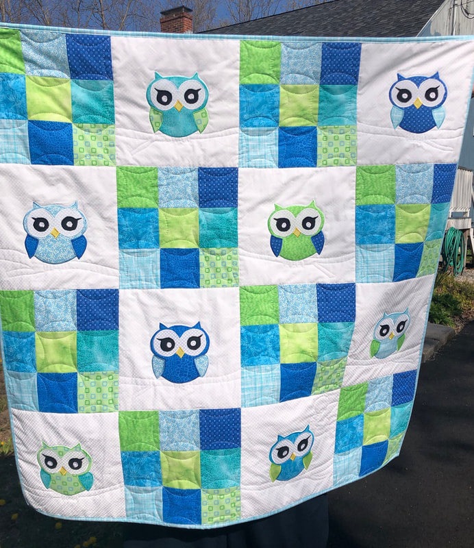 Owl Baby Quilt in Green and Blue for sale
