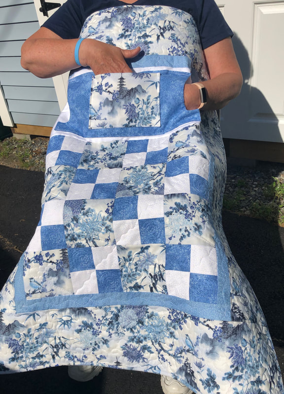 Blue and White Floral Lovie Lap Quilt with Pockets 
