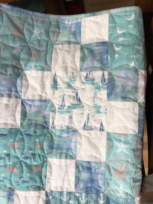 Nautical Baby Quilt Seafoam for sale by http://www.HomeSewnByCarolyn.com/baby-quilts.html